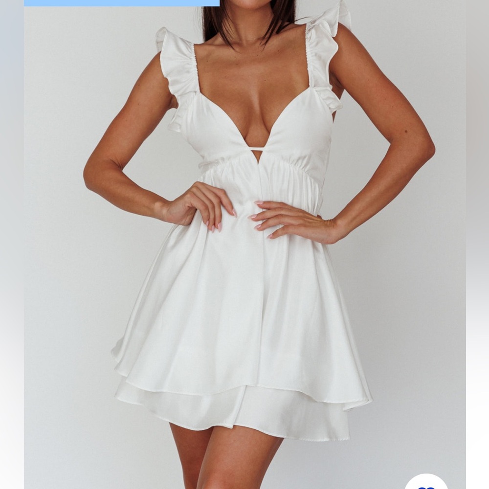 Selfie Leslie White Ruffle-Strap Mini Dress